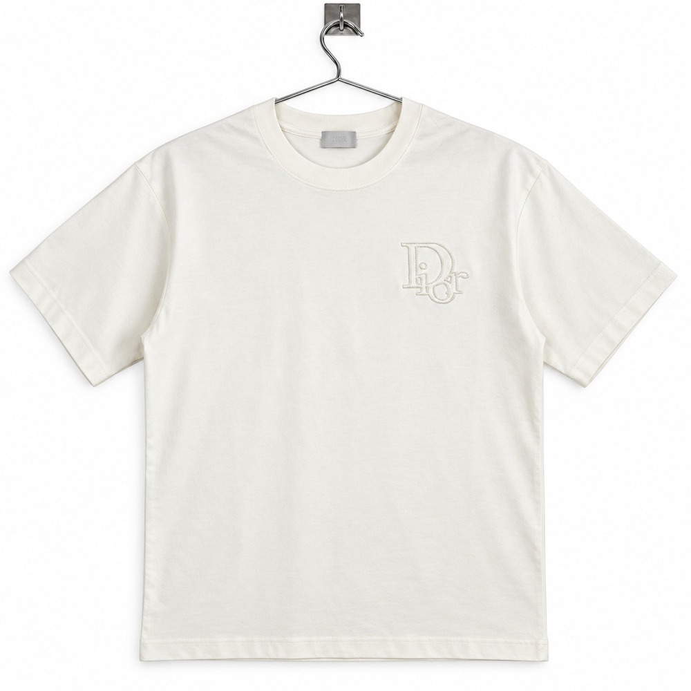 Dior Oblique Logo Patch T-Shirt Mens XL White Embroidered Short Sleeve Cotton
